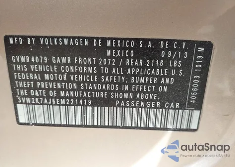 2014 Volkswagen Jetta S z USA, uszkodzony, nr VIN 3VW2K7AJ5EM221419